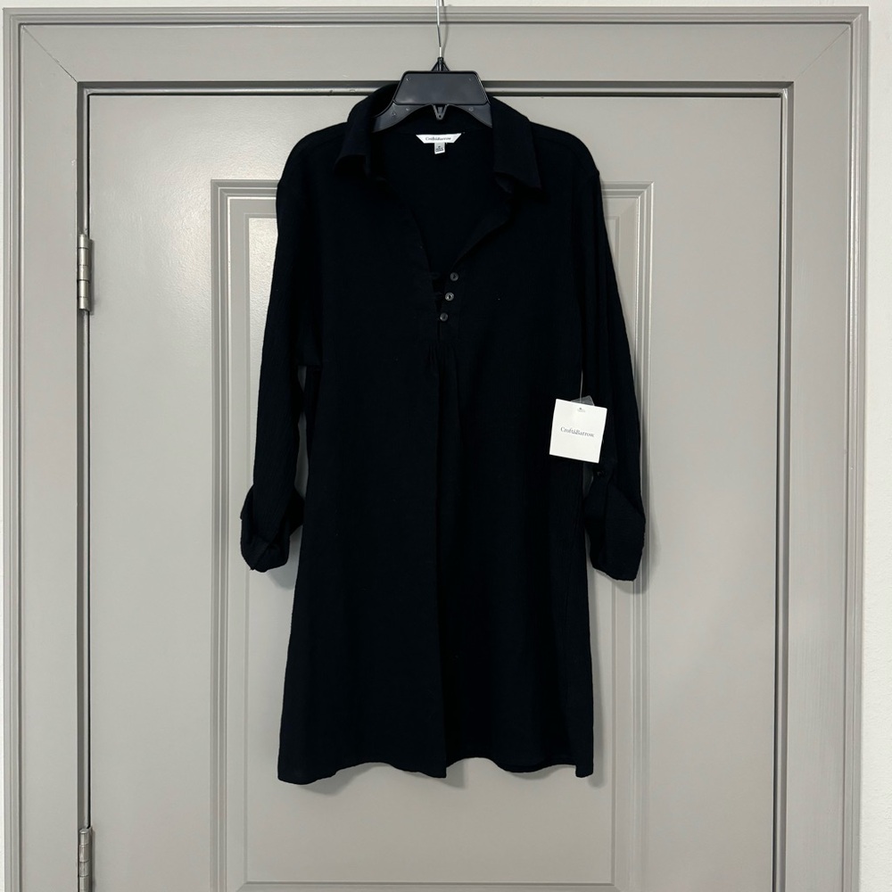 Black Croft & Barrow Collared Dress / Swim Cover-Up  New With Tags Size Small